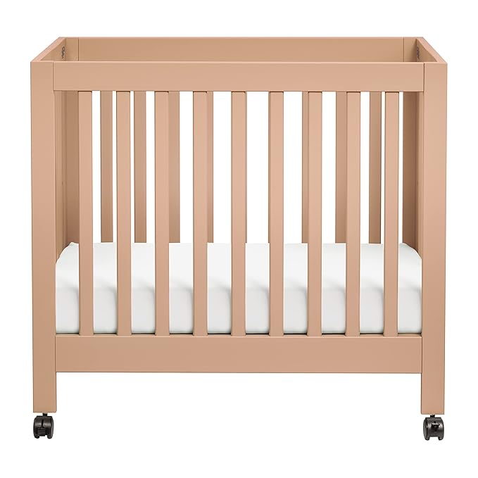 Babyletto Origami Mini Portable Folding Crib with Wheels in Canyon, 2 Adjustable Mattress Positions, Greenguard Gold Certified