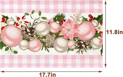 Nepnuser Pink and White Gingham Christmas Placemats Set of 4 Buffalo Check Plaid Xmas Decoration for Home Kitchen Dining Table Decoration