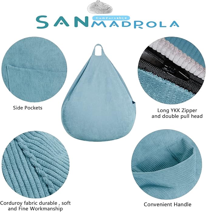 Stuffed Animal Storage Bean Bag Chair Cover (No Filler) for Kids and Adults.Soft Premium Corduroy Stuffable Beanbag for Organizing Children Plush Toys or Memory Foam Large 300L(LightBlue)