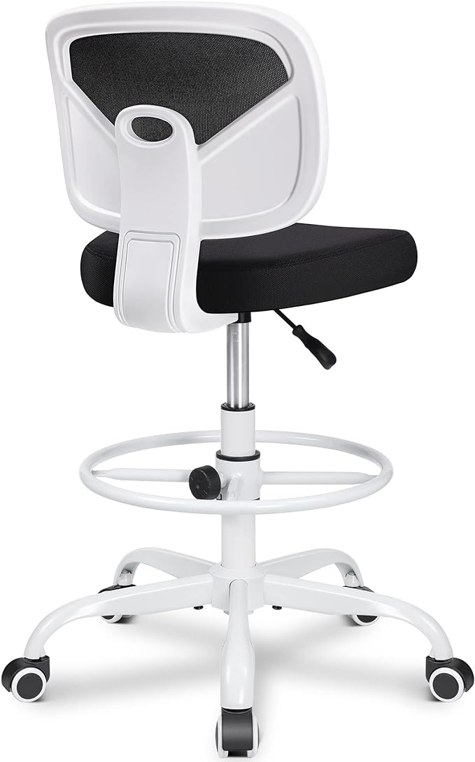 Primy Office Drafting Chair Armless, Tall Office Desk Chair Adjustable Height and Footring, Mid-back Ergonomic Standing Desk Chair Mesh Rolling Tall Chair for Art Room, Office or Home(White)