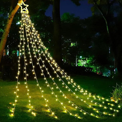 PUHONG Christmas Decoration Outdoor Star String Lights,16.4Ft Christmas Tree Toppers Lights 320 LED 8 Memory Modes with 14" Lighted Star for Halloween Christmas New Year Holiday Birthday(Warm White)