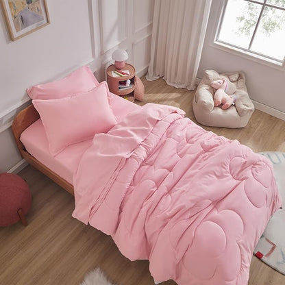 SLEEP ZONE Kids Pink Twin Bedding Comforter Set - Super Cute & Soft Girls Bedding 5 Pieces Set with Comforter, Sheet, Pillowcase & Sham (Cinquefoil Pink)