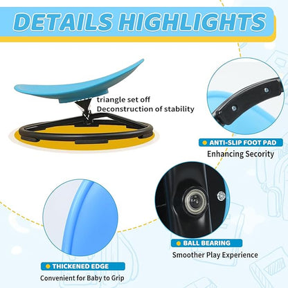 Sensory Spinning Chair for Kids, Autistic Childs Swivel Chair, Sit and Spin Toy, Training Body Coordination, Metal Base Non-Slip Indoor and Outdoor Activity Spins Toys (Round-Blue)