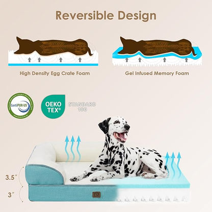 EHEYCIGA Orthopedic Dog Beds for Large Dogs, Waterproof Memory Foam Large Dog Bed with Sides, Non-Slip Bottom and Egg-Crate Foam Large Dog Couch Bed with Washable Removable Cover, Turquoise Blue