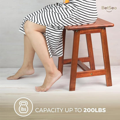 Rectangular Acacia Wood Stool (16.7"D x 13"W x 17.7"H) Small Bench Seat, Small End Table Stool, Bathroom Stool Wood, Plant Stool, Makeup Stool, Perfect Size for Living Room,Bathroom(Light Brown Color)