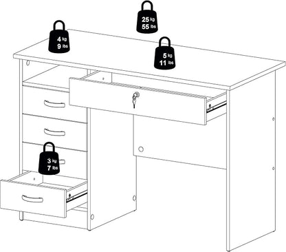 Tvilum, Oak Structure Walden Desk with 5 Drawers