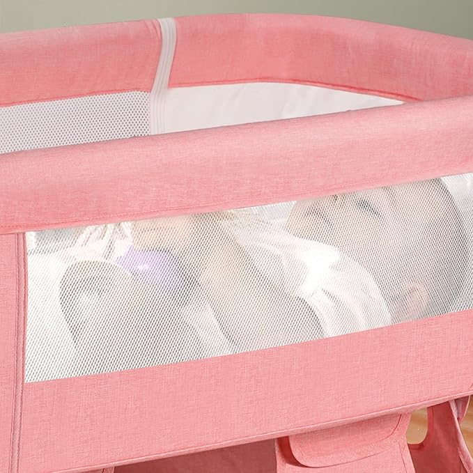 Baby Crib,3 in 1 Bedside Crib Adjustable Portable Bed for Infant,Baby Bassinet Baby Newborn Must Have Bed,Pink