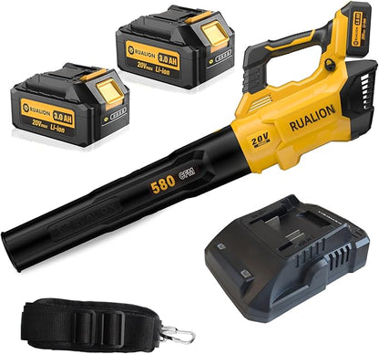 Leaf Blower Cordless, Electric Leaf Blowers Up to 580 CFM 160 MPH, Battery Powered Blowers for Lawn Care, Patio, Garage(2 * 20V 3.0 Ah Batteries and Charger included)