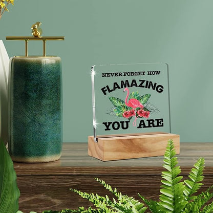 Motivational Flamingo Acrylic Desk Sign Decoration Plaque Never Forget How Flamazing You are Desk Sign Keepsake Home Office Room Desk Decor