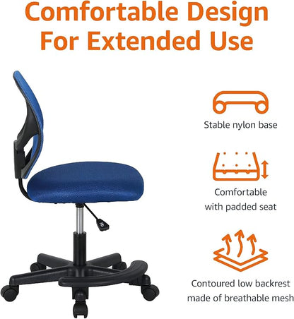 Amazon Basics Kids Adjustable Mesh Low-Back Swivel Study Desk Chair with Footrest, Blue