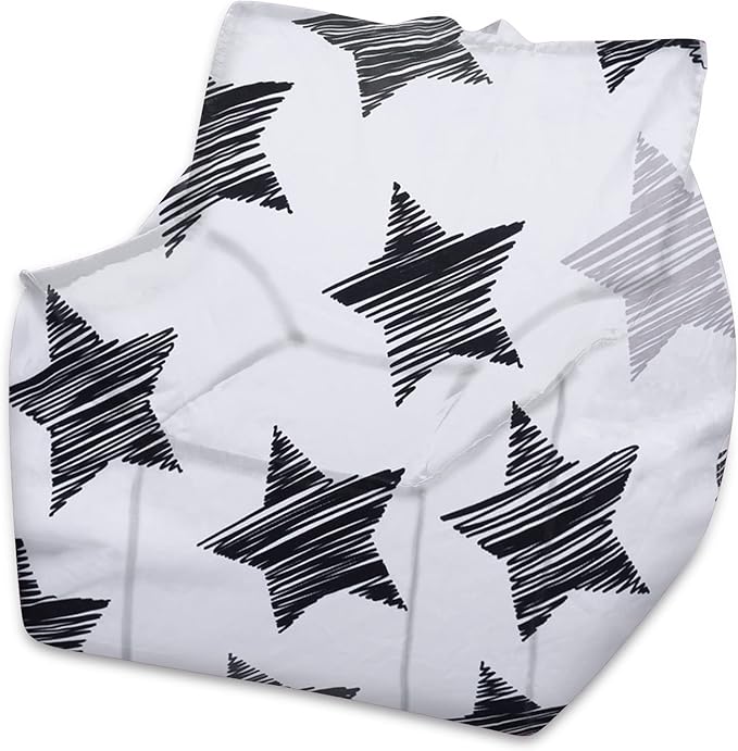 Posh Creations Structured Comfy Bean Bag Chair for Gaming, Reading, and Watching TV, Newport Chair, Canvas - Sketchy Stars