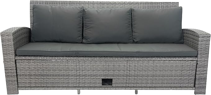5 Pieces Outdoor Rattan Patio Furniture Sectional, Seater Conversation Set with 3 Storage Under Seat Wicker + Dark Cushion for Backyard, Deck, Poolside, Zl-Grey