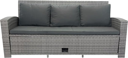 5 Pieces Outdoor Rattan Patio Furniture Sectional, Seater Conversation Set with 3 Storage Under Seat Wicker + Dark Cushion for Backyard, Deck, Poolside, Zl-Grey