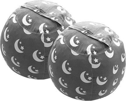 2 PCS Stuffed Animal Storage Bean Bag Chair Cover, Cotton Canvas Beanbag with Zipper for Organizing Kid's and Adults Room Stars Moon 24"