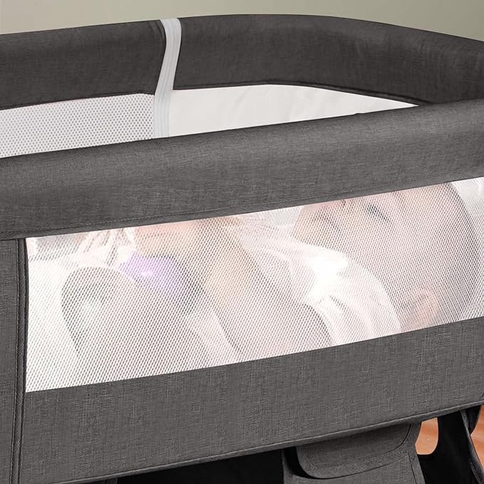 Bedside Crib,3 in 1 Baby Crib Adjustable Portable Bed for Infant,Baby Bassinet with Mosquito net Baby Newborn Must Have Bed,Grey