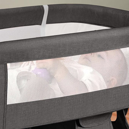 Bedside Crib,3 in 1 Baby Crib Adjustable Portable Bed for Infant,Baby Bassinet with Mosquito net Baby Newborn Must Have Bed,Grey