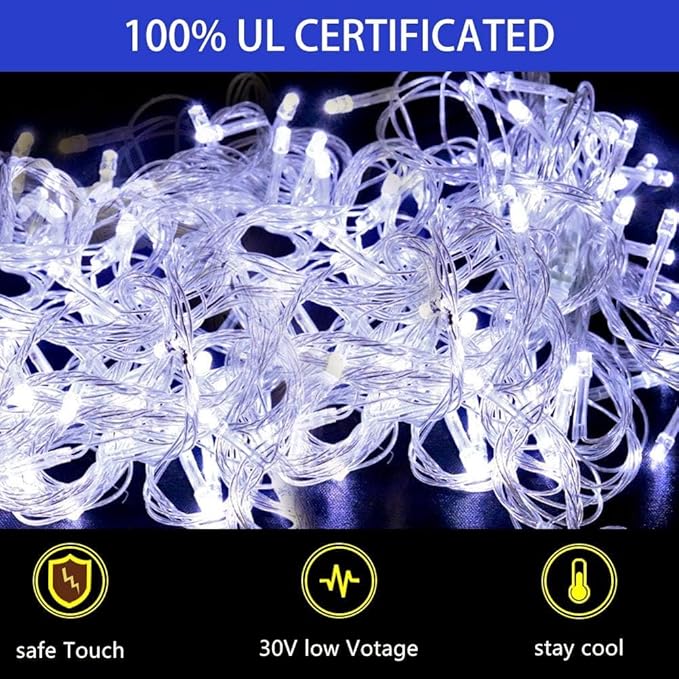 PUHONG Christmas Decoration Star Lights Outdoor,320 LED 16.4Ft Christmas String Lights[8 Modes & Waterproof] for Halloween Xmas New Year Holiday(Iron) (White)