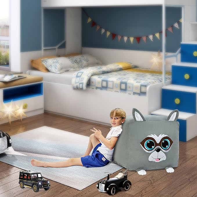 Cute Raccoon Toy Organizers and Storage for Kids Room Decor, Childrens Bean Bag Chairs, Extra Large Size, Velvet Super Soft Cover Only