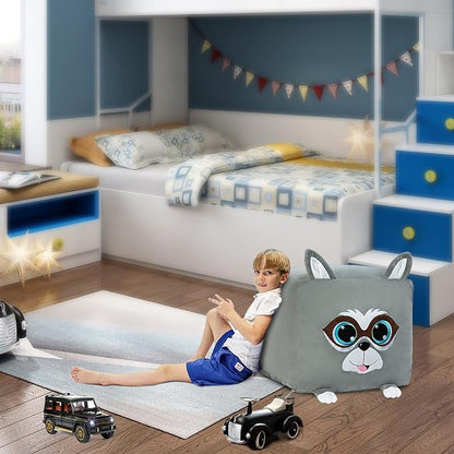 Cute Raccoon Toy Organizers and Storage for Kids Room Decor, Childrens Bean Bag Chairs, Extra Large Size, Velvet Super Soft Cover Only