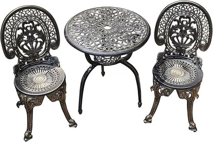 Patio Bistro Set.Rust-Resistant Cast Aluminum Bistro Table Set with Umbrella Hole for Backyard (Crown Copper)