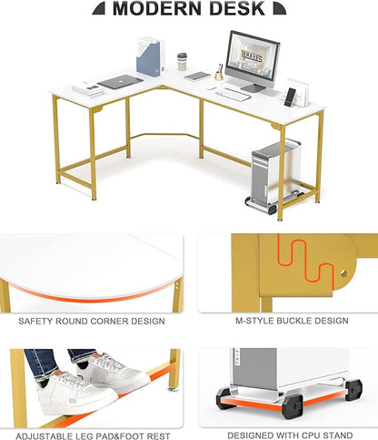 Teraves Modern L-Shaped Desk 66'' Corner Computer Desk Home Office Study Workstation Wood & Steel PC Laptop Gaming Table