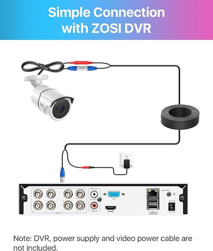 ZOSI 2 Pack 1080P Home Security Cameras with Audio Recording,Built-in Microphone,1920TVL 2.0MP HD-TVI Surveillance Cameras with 120ft IR Night Vision,Waterproof Surveillance Bullet Camera System