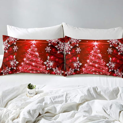 Feelyou Christmas Tree Comforter Set for Children Kids Boys Girls Luxury Chic Xmas Theme Bedding Set Glitter Snowflake Star Comforter Microfiber Red Duvet Set Room Decor Quilt Set Twin Size