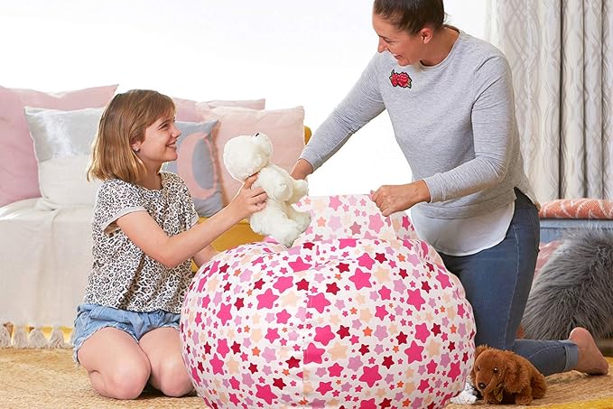 Aubliss Stuffed Animal Bean Bag Storage Chair (Pink Star, Large (38''))