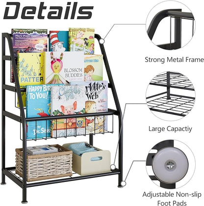 aboxoo Kids Bookshelf Todder Freestanding for Children Room 18 inches Small Toddler Bookcase Toy Organizer Play Black Stable Bookcase Bookstore Library Book Unit Storage for Small Place,Black