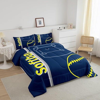 Feelyou Kids Softball Comforter Set Twin Size Sports Game Bedding Set for Boys Girls Teens Bedroom Decor Baseball Comforter Women Men Softball Gaming Duvet Set with 1 Pillow Case