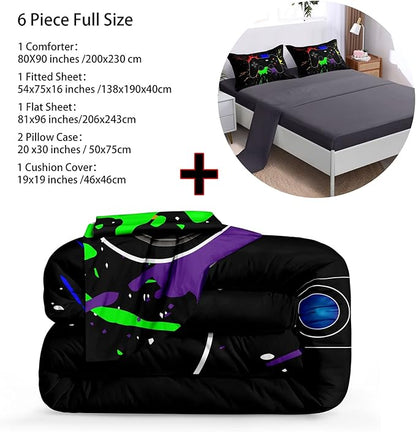 6 Pieces Gamer Comforter Set for Boys Gaming Bedding Set Full Size,Video Game Controller Comforter for Boys Kids Adult 3D Gamepad Microfiber Bedding Sets 6 Pieces Bed in A Bag Sets3001,Full