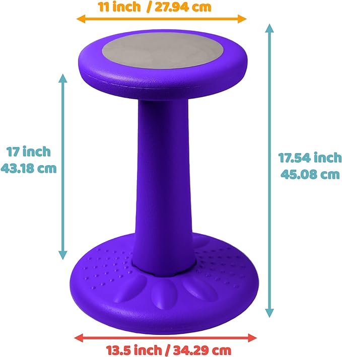 Studico ActiveChairs Kids Wobble Chair, Flexible Elementary Classroom Seating, Improves Focus, Posture and Helps ADHD/ADD, Sensory Desk Chairs, Pre-Teen 17.75" Active Fidget Chairs, Ages 7-12, Purple