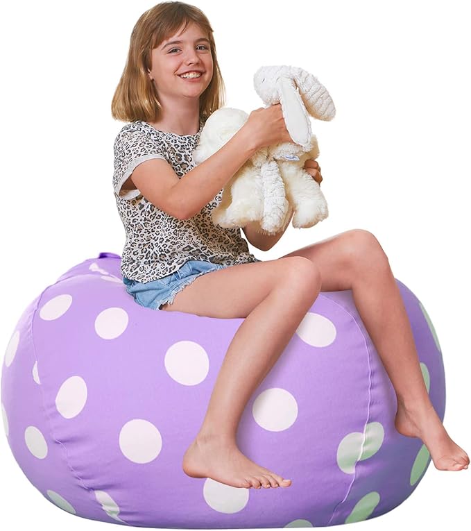 Aubliss Stuffed Animal Bean Bag Storage Chair, Beanbag Covers Only for Organizing Plush Toys, Turns into Bean Bag Seat for Kids When Filled, X-Large 48"-Canvas Dot Light Purple