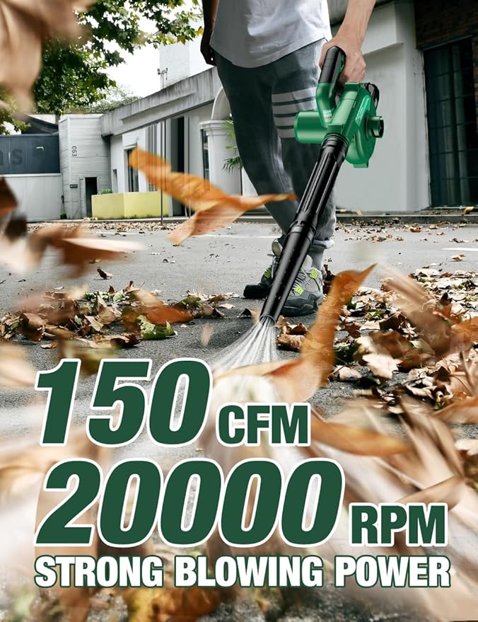 KIMO 4-in-1 Cordless Leaf Blower/Vacuum & String Trimmer/Weed Edger Combo Kit w/2x2.0 Battery & 10Pcs Spool Line, Variable Speed Trigger for Blowing/Vaccuming/Dusting/Clearing/Lawn Edging/Gardening