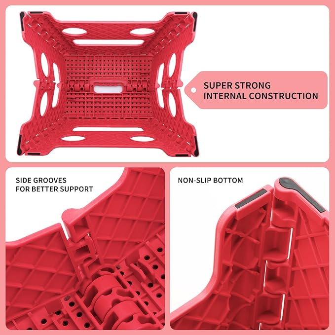Delxo Folding Step Stool,Non-Slip Stool 13 inch Height Premium Heavy Duty Foldable Stool for Kids and Adults,Kitchen Garden Bathroom Stepping Stool 1 Pack in Red,2021 Upgrade Dotted Texture