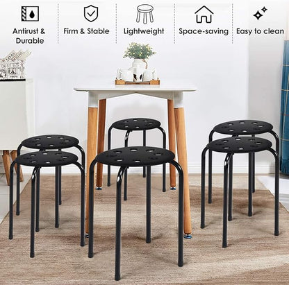 Hysache Plastic Stackable Stools Set of 6, 17.5" Multipurpose Stool Chairs w/Metal Frame, X-Shape Connection, Non-Slip Feet, Backless School Classroom Nesting Stool for Students Child Kids (Black)