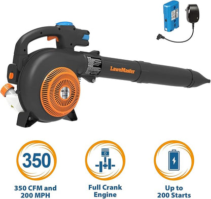 LawnMaster No-Pull Leaf Blower Gas-Powered with Electric Start Variable Speed & Cruise Control,26 cc 2-Cycle Engine, Class Leading 350CFM,200MPH, (NPTBL26A)