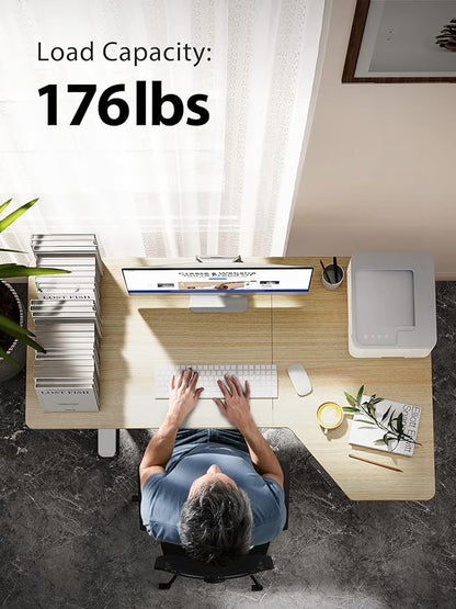 Electric Standing Desk, Height Adjustable Sit Stand up Desk, L-Shaped Memory Home Office Desk with Hook, 55 x 34 inch