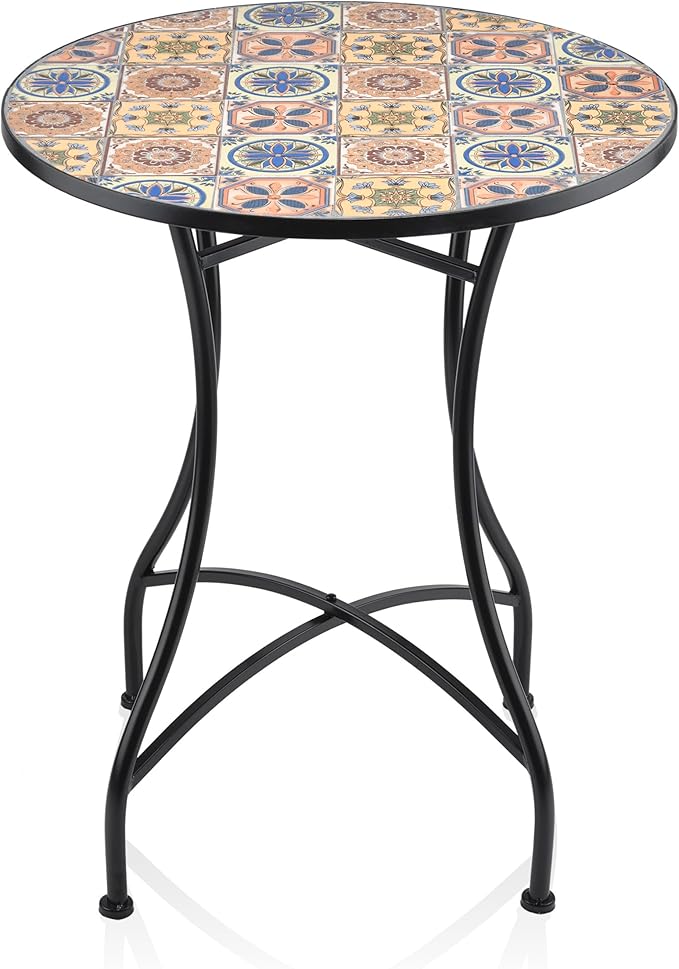 Alpine Corporation Indoor/Outdoor Mediterranean Tile Design Set Table and Chairs Patio Seating