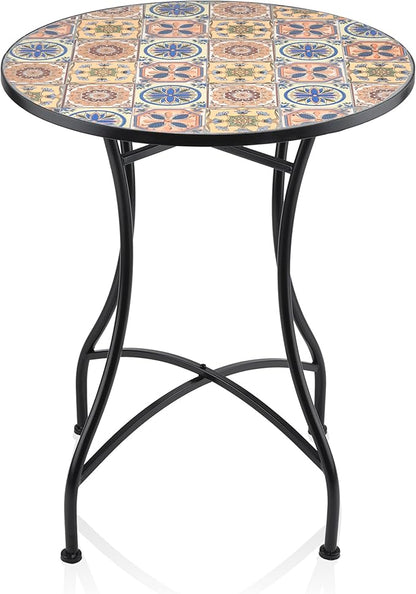 Alpine Corporation Indoor/Outdoor Mediterranean Tile Design Set Table and Chairs Patio Seating