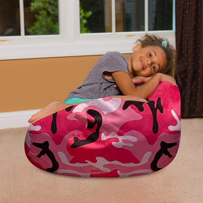 Posh Creations Bean Bag Chair for Kids, Teens, and Adults Includes Removable and Machine Washable Cover, Soft Nylon - Camo Pink and Black, 27in - Medium