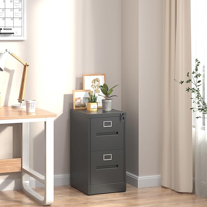 2 Drawer File Cabinet,Metal Filing Cabinets with Lock,Black Vertical File Cabinet for Home Office,Heavy Duty Metal Storage Cabinet for A4/Letter/Legal Size File,Assembly Required