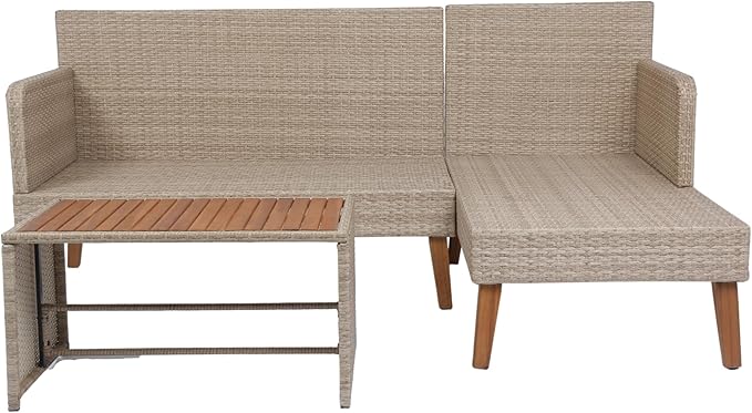 3-Piece Outdoor PE Rattan Furniture Set, Patio Wicker Conversation Loveseat Sofa Sectional Couch with Thick Cushion for Backyard, Deck, Poolside, Zn-Dark Grey