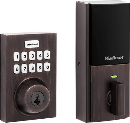 Kwikset Home Connect 620 Smart Lock Deadbolt with Z-Wave Technology, Works with Ring Alarm, Samsung Smartthings and More, Z-Wave Hub Required, Contemporary Design in Venetian Bronze