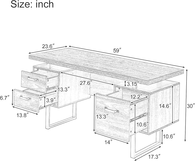 NicBex Laik-DW-00005-DX Desks, 59" W x 23.6" D x 30" H, Brown