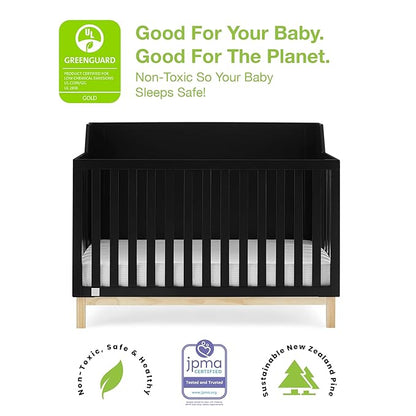 babyGap by Delta Children Oxford 6-in-1 Convertible Crib TrueSleep 2-Stage Deluxe Crib and Toddler Mattress (Bundle), Ebony/Natural
