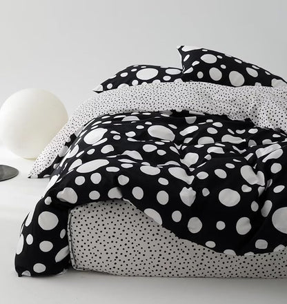 White Polka Dots Comforter California King Black White Dots Print Reversible Gingham Cal King Bedding Comforter Set Boys Girls Black White Bed Sets Soft 3Pcs Cal King Comforter Sets