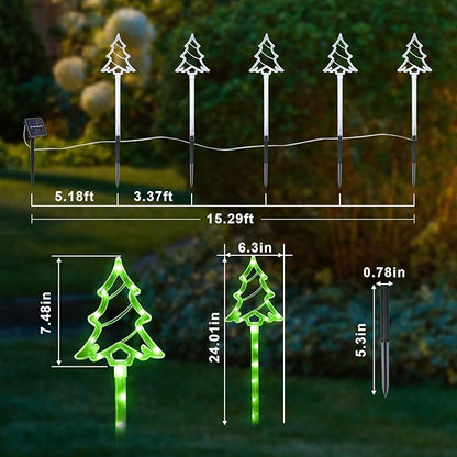 Solar Christmas Garden Lights Outdoor Decorations, 8 Modes Xmas Tree Candy Lights Waterproof Led Garden Stake Lights for Walkway Yard Lawn Porch Holiday Decor 5-Pack
