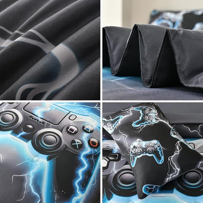 Game Console Full Comforter Set with Sheets, Microfiber 6 Pcs Bed in A Bag Full Size Gamer Bedding Set for Boys Kids Teens
