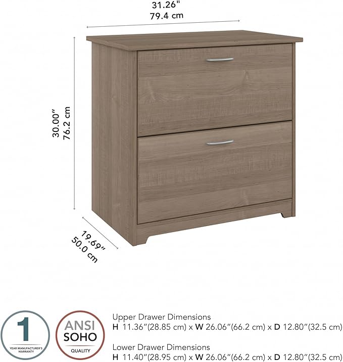 Bush WC31280 Cabot 2-Drawer Lateral File Cabinet, Letter/Legal, Ash Gray, 31-Inch